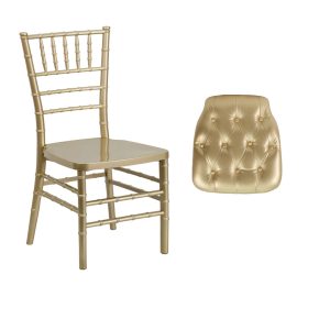 Flash Furniture HERCULES PREMIUM Series Gold Resin Stacking Chiavari Chair with Hard Gold Tufted Vinyl Chiavari Chair Cushion