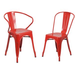 Flash Furniture Metal Chair with Arms and Metal Chair without Arms, Red