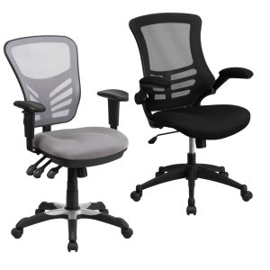 Flash Furniture Mid-Back Gray Mesh Multifunction Executive Swivel Chair with Adjustable Arms & Mid-Back Black Mesh Swivel Task Chair with Flip-Up Arms