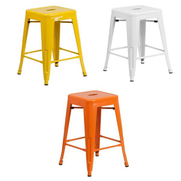 Flash Furniture 24'' High Backless White, Yellow and Orange Metal Indoor-Outdoor Counter Height Stool with Square Seat