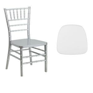 Flash Furniture HERCULES PREMIUM Series Silver Resin Stacking Chiavari Chair with Soft Snow White Fabric Chiavari Chair Cushion