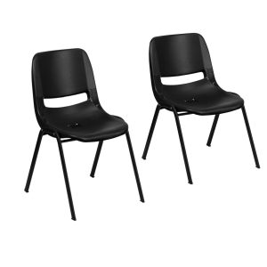 Flash Furniture Hercules Series 661 lb. and 440 lb. Capacity Black Ergonomic Shell Stack Chair 14'' and 16 Seat Height with Black Frame