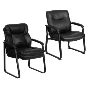 Flash Furniture Black Leather Executive Side Reception Chair and Series Big & Tall Leather Executive Side Chair with Sled Base and Padded Arms