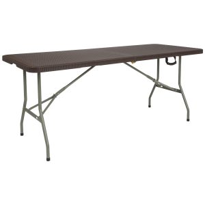 29''W x 71''L Bi-Fold Brown Rattan Plastic Folding Table