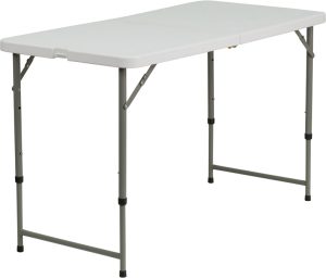 24''W x 48''L Height Adjustable Granite White Plastic Folding Table - DAD-YCZ-122Z-2-GG