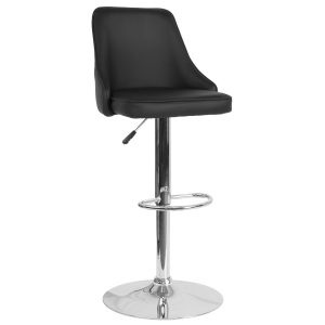 Trieste Contemporary Adjustable Height Barstool in Black Leather