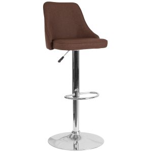 Trieste Contemporary Adjustable Height Barstool in Brown Fabric