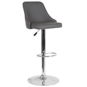 Trieste Contemporary Adjustable Height Barstool in Gray Leather
