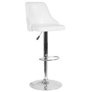 Trieste Contemporary Adjustable Height Barstool in White Leather