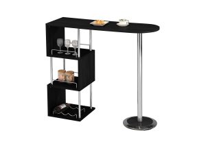 Pilaster Designs - Chrome Finish Bar Table with Storage Shelves (Black)