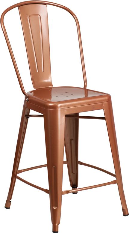 24'' High Copper Metal Indoor-Outdoor Counter Height Stool with Back - ET-3534-24-POC-GG