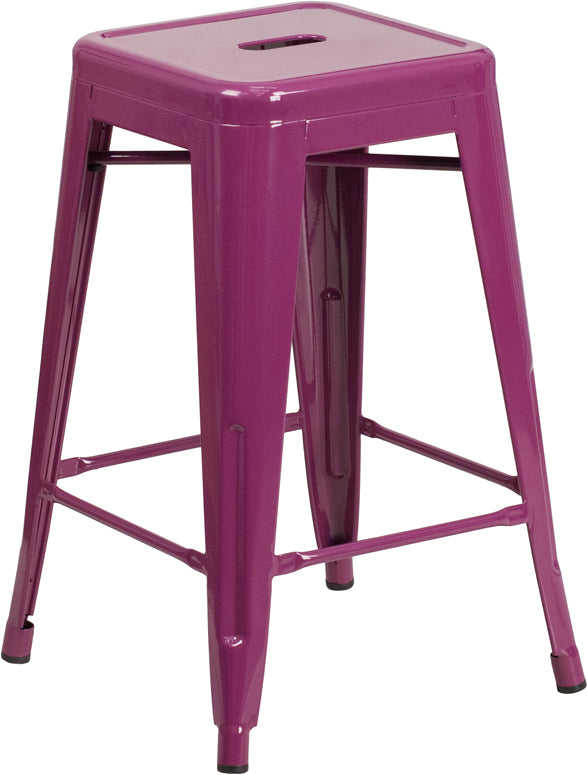 24'' High Backless Purple Indoor-Outdoor Counter Height Stool - ET-BT3503-24-PUR-GG