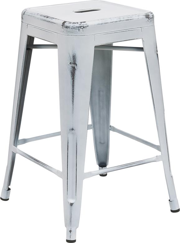 24'' High Backless Distressed White Metal Indoor-Outdoor Counter Height Stool - ET-BT3503-24-WH-GG