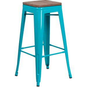 30 High Backless Crystal Teal-Blue Barstool with Square Wood Seat