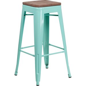 30 High Backless Mint Green Barstool with Square Wood Seat