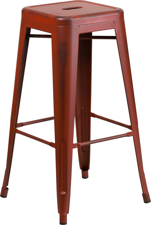 30'' High Backless Distressed Kelly Red Metal Indoor-Outdoor Barstool - ET-BT3503-30-RD-GG