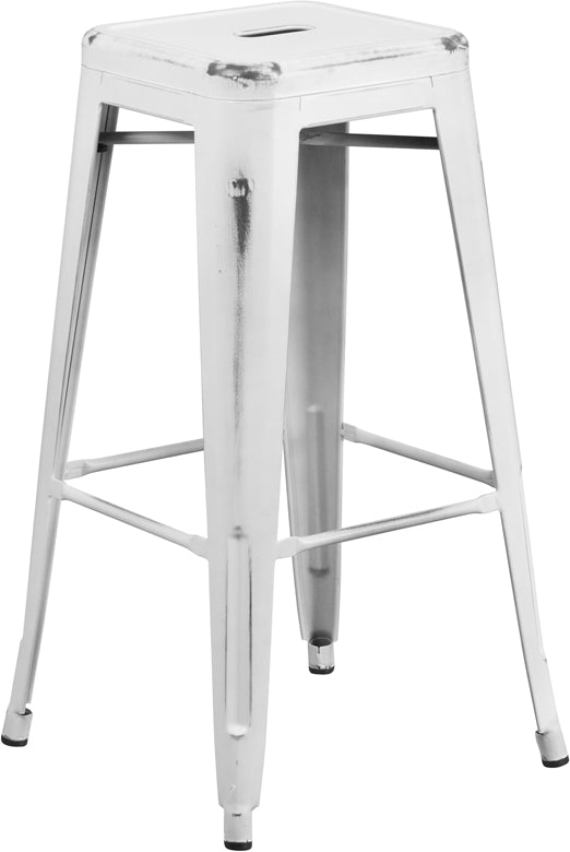 30'' High Backless Distressed White Metal Indoor-Outdoor Barstool - ET-BT3503-30-WH-GG