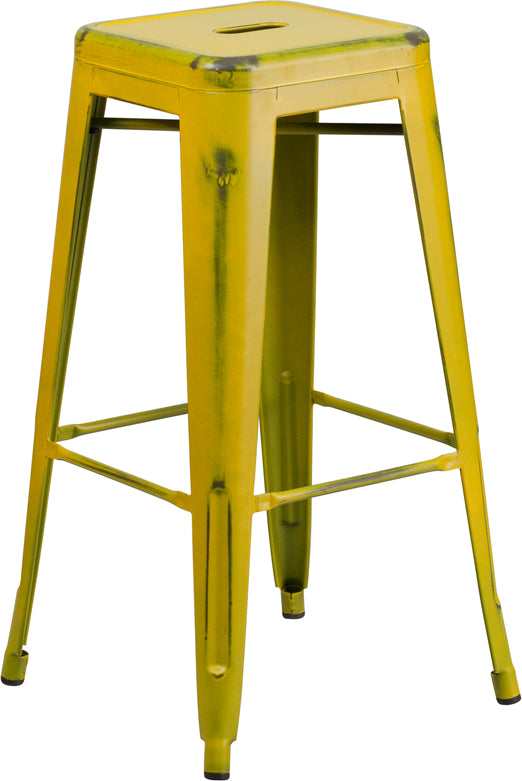 30'' High Backless Distressed Yellow Metal Indoor-Outdoor Barstool - ET-BT3503-30-YL-GG