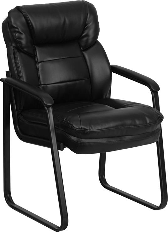 Black Leather Executive Side Reception Chair with Sled Base - GO-1156-BK-LEA-GG