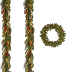 9' x 10 Crestwood Spruce Garland (2 Pack) with 36 Crestwood Spruce Wreath Includes Clear Lights
