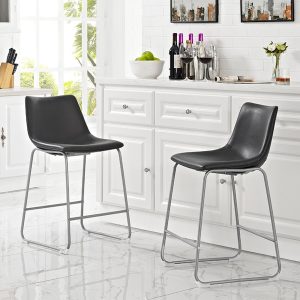 Faux Leather Dining Kitchen Counter Stools Set of 2 - Black