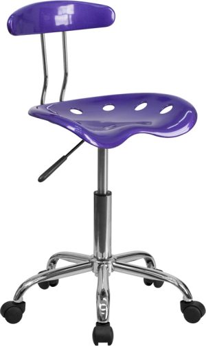 Vibrant Violet and Chrome Swivel Task Chair with Tractor Seat - LF-214-VIOLET-GG