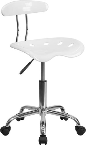 Vibrant White and Chrome Swivel Task Chair with Tractor Seat - LF-214-WHITE-GG