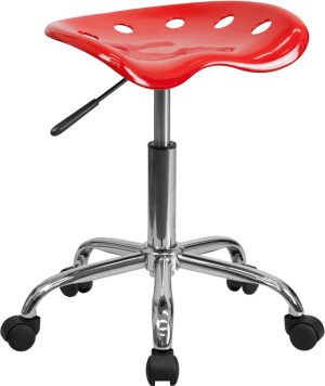 Vibrant Red Tractor Seat and Chrome Stool - LF-214A-RED-GG