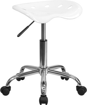 Vibrant White Tractor Seat and Chrome Stool - LF-214A-WHITE-GG
