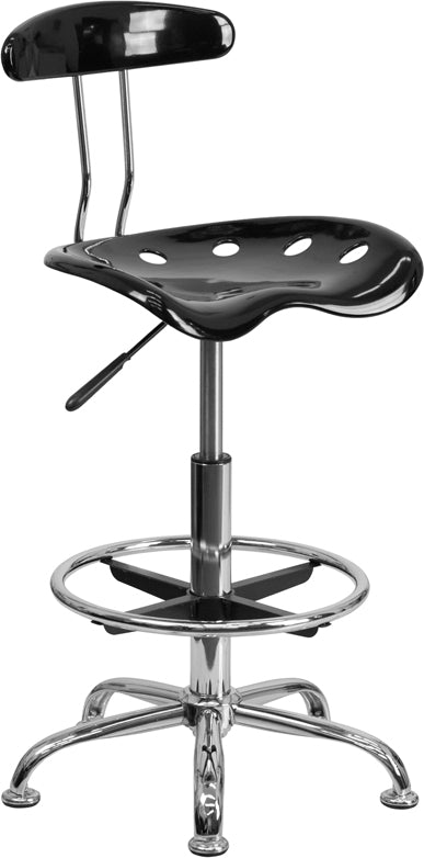 Vibrant Black and Chrome Drafting Stool with Tractor Seat - LF-215-BLK-GG