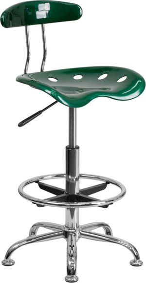 Vibrant Green and Chrome Drafting Stool with Tractor Seat - LF-215-GREEN-GG