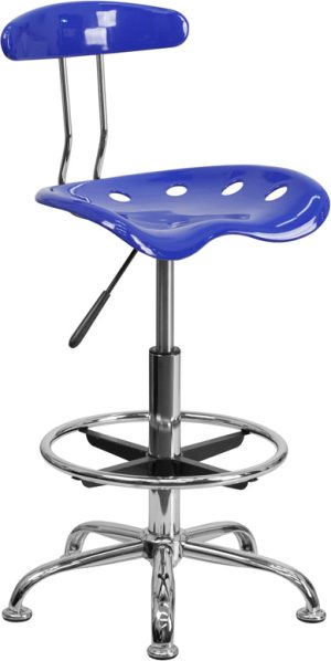 Vibrant Nautical Blue and Chrome Drafting Stool with Tractor Seat - LF-215-NAUTICALBLUE-GG