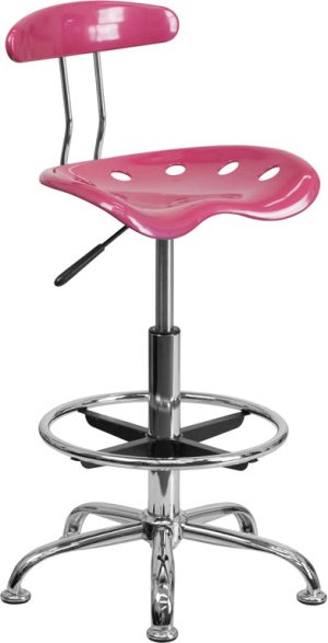 Vibrant Pink and Chrome Drafting Stool with Tractor Seat - LF-215-PINK-GG