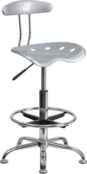 Vibrant Silver and Chrome Drafting Stool with Tractor Seat - LF-215-SILVER-GG