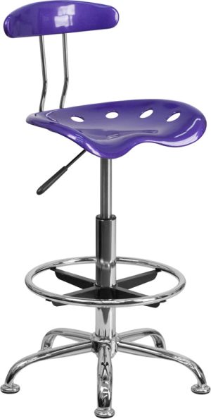 Vibrant Violet and Chrome Drafting Stool with Tractor Seat - LF-215-VIOLET-GG