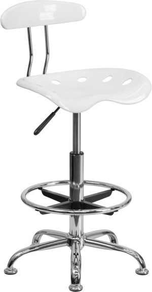 Vibrant White and Chrome Drafting Stool with Tractor Seat - LF-215-WHITE-GG