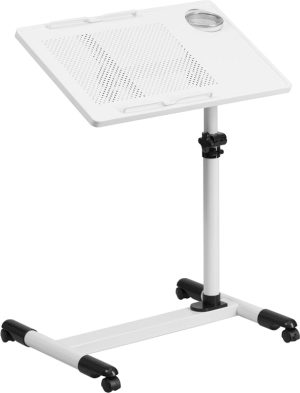 White Adjustable Height Steel Mobile Computer Desk - NAN-JG-06B-WH-GG