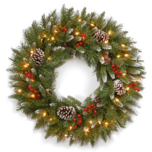 24 Frosted Berry Wreath with 50 Clear Lights