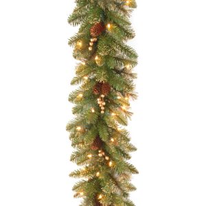 9' x 10 Glittery Pine Garland with 100 Clear Lights