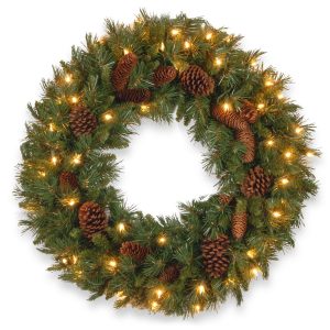 24 Pine Cone Wreath with 50 Clear Lights