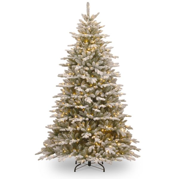 7 1/2'Feel Real(R)Snowy Sierra Spruce Hinged Tree with 750 Clear Lights