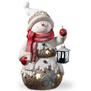 21 Snowman Holding Candle Lamtern Holder & White Battery LED Lights