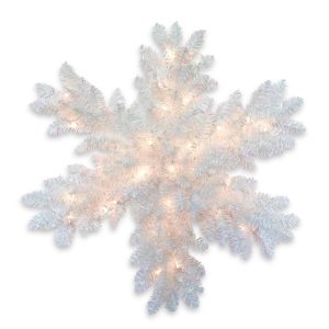 32 White Iridescent Tinsel Snowflake with 35 Warm White Battery Operated LED Lights & Timer