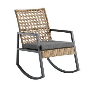 Modern Patio Rattan Rocking Chair - Light Brown/Grey