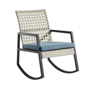 Modern Patio Rattan Rocking Chair - Light Grey/Blue