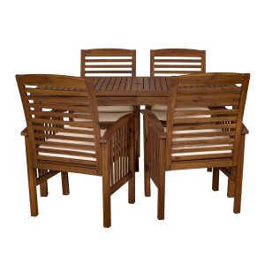 Outdoor Classic Traditional Modern Contemporary Acacia Wood Simple Patio 5-Piece Dining Set - Dark Brown