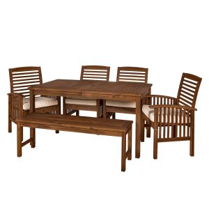 Outdoor Classic Traditional Modern Contemporary Acacia Wood Simple Patio 6-Piece Dining Set - Dark Brown