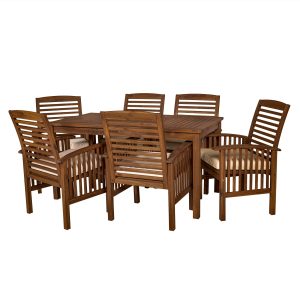 Outdoor Classic Traditional Modern Contemporary Acacia Wood Simple Patio 7-Piece Dining Set - Dark Brown