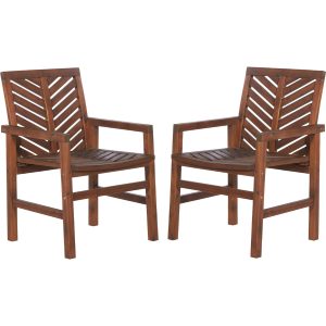 Patio Wood Chairs, Set of 2 - Dark Brown