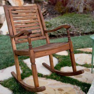 Solid Acacia Wood Rocking Patio Chair, Dark Brown